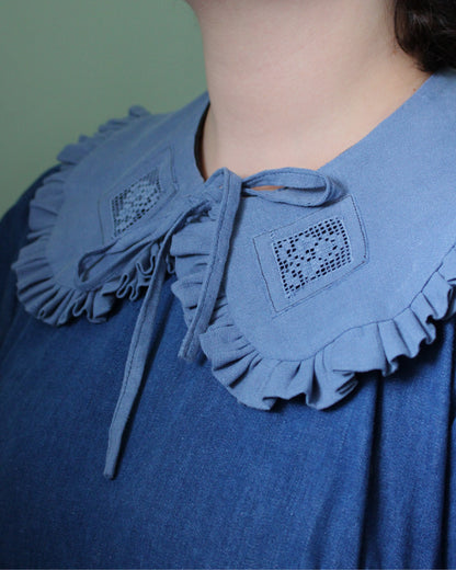 Vintage Blue Needle Lace Detachable Collar