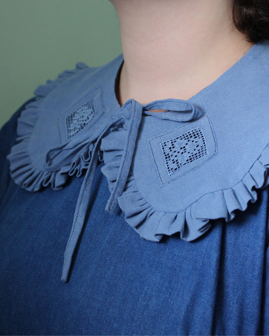 Vintage Blue Needle Lace Detachable Collar