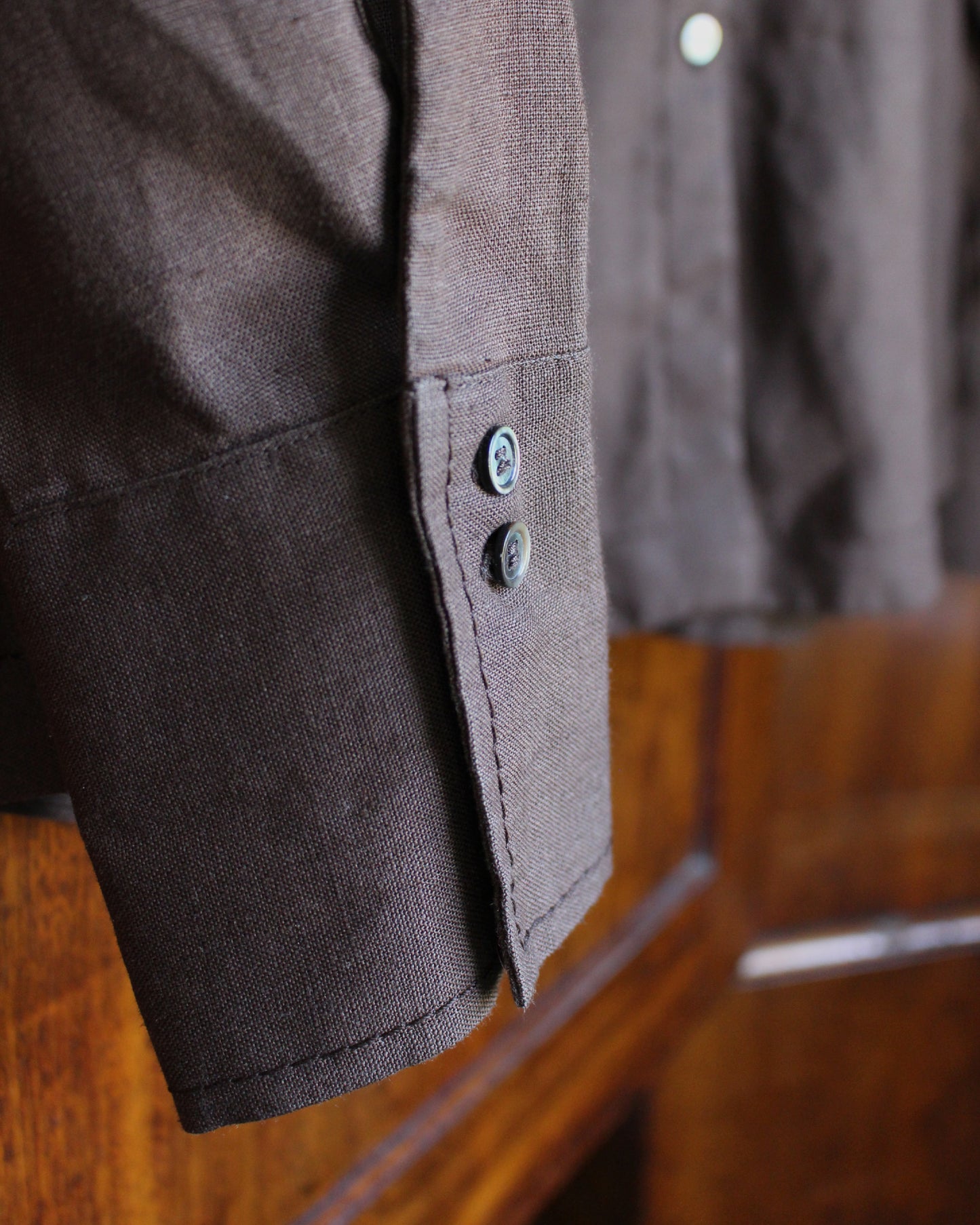 Medieval Floral Iron on Reworked Brown Linen Shirt