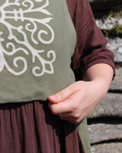 Celtic Ornamental Tile on Moss Green Linen