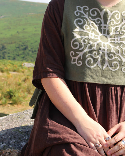 Celtic Ornamental Tile on Moss Green Linen