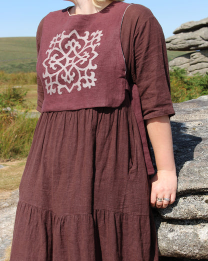 Tudor Tile on Dark Burgundy Plum Linen