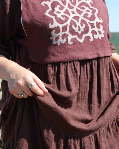Tudor Tile on Dark Burgundy Plum Linen