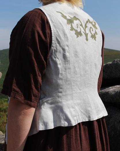 Ornate Spiraling Leafage, Reworked Linen Waistcoat