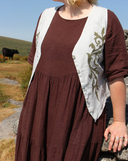 Ornate Spiraling Leafage, Reworked Linen Waistcoat