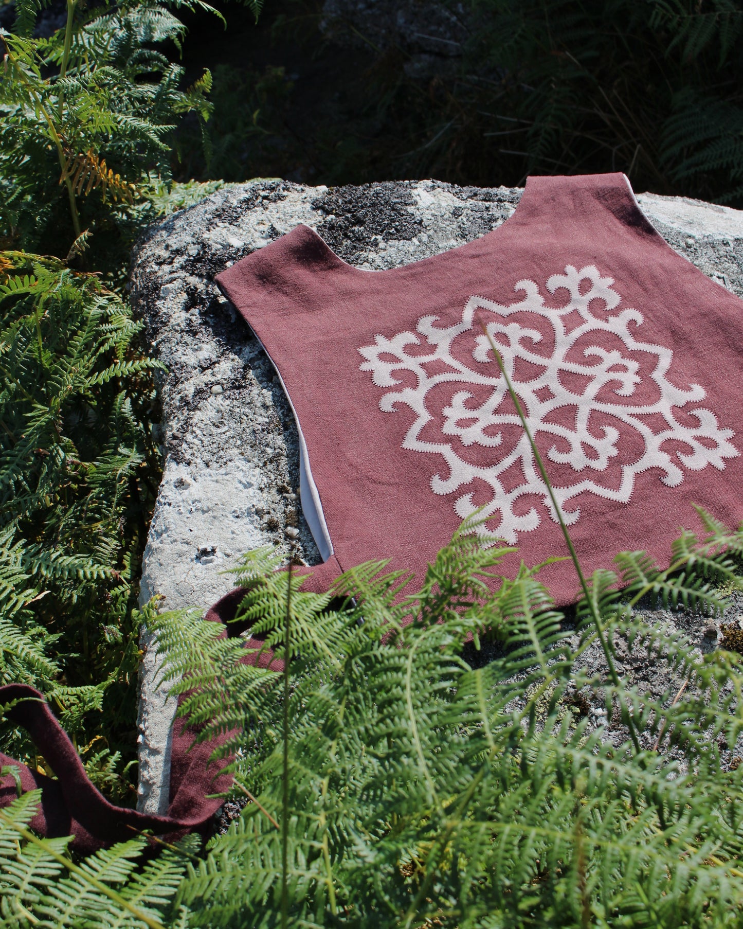 Tudor Tile on Dark Burgundy Plum Linen