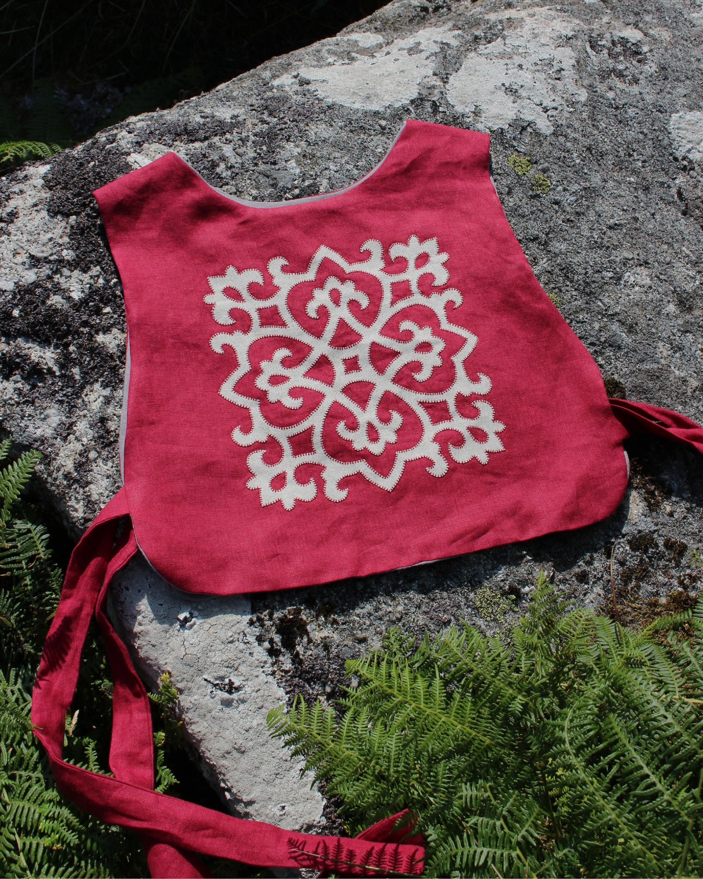 Tudor Tile on Red Linen