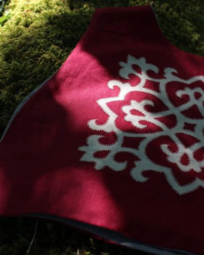 Tudor Tile on Red Linen