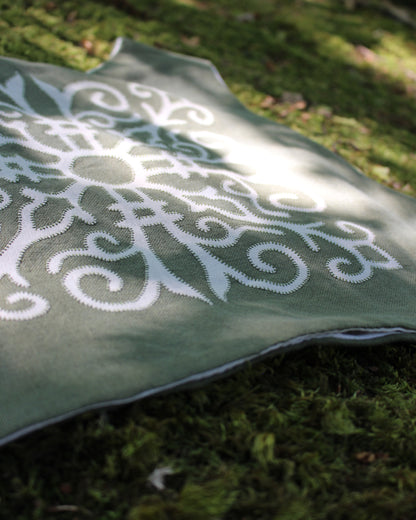 Celtic Ornamental Tile on Moss Green Linen