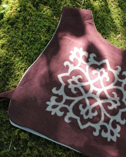 Tudor Tile on Dark Burgundy Plum Linen