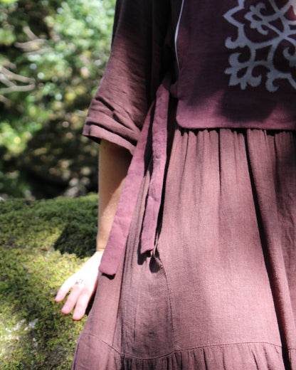 Tudor Tile on Dark Burgundy Plum Linen