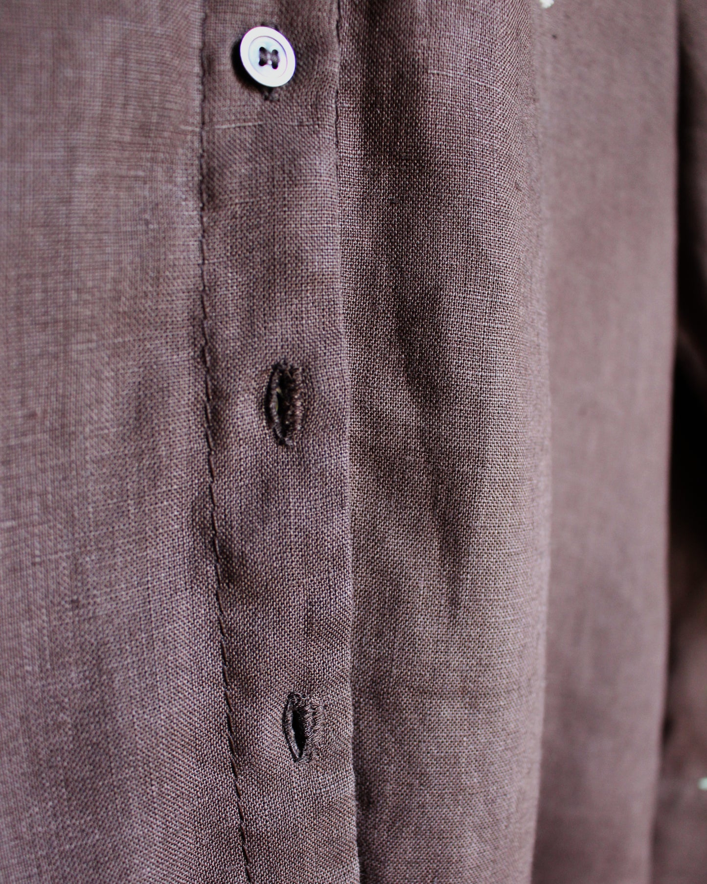 Medieval Floral Iron on Reworked Brown Linen Shirt