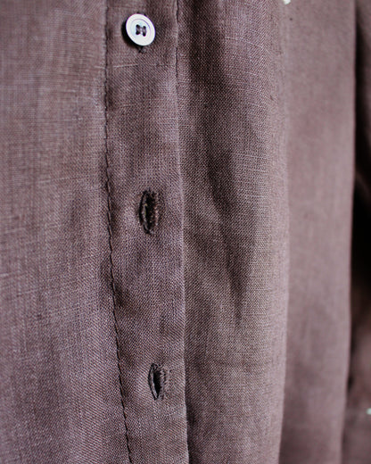 Medieval Floral Iron on Reworked Brown Linen Shirt