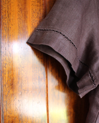 Medieval Foliage on Reworked Brown Linen Blouse