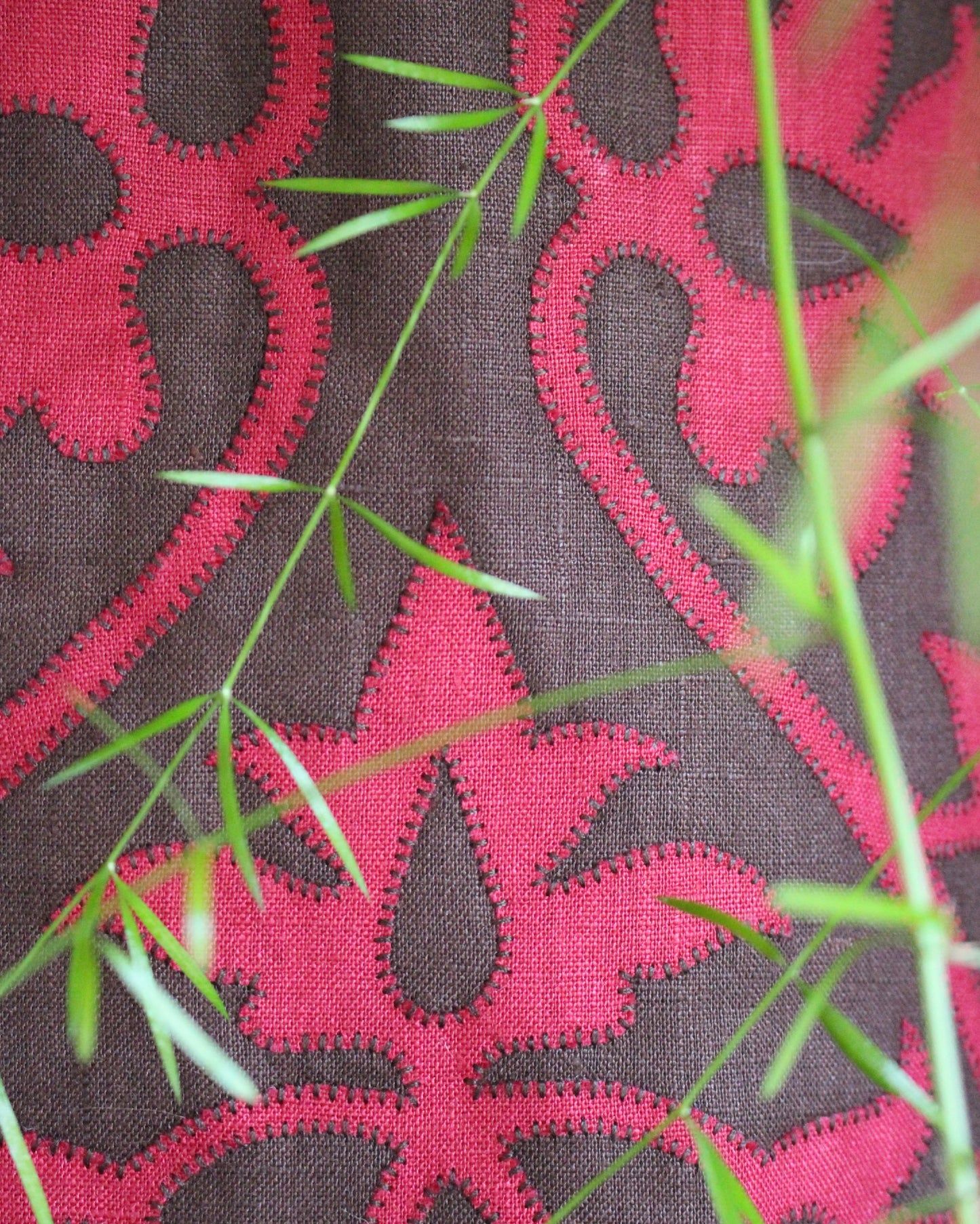 Medieval Foliage on Reworked Brown Linen Blouse