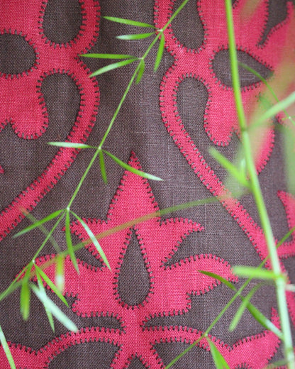Medieval Foliage on Reworked Brown Linen Blouse