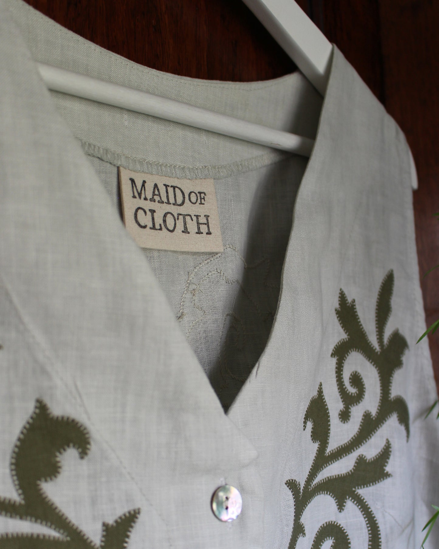 Ornate Spiraling Leafage, Reworked Linen Waistcoat