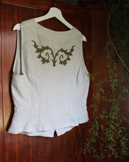 Ornate Spiraling Leafage, Reworked Linen Waistcoat