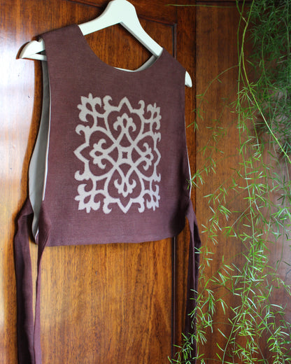 Tudor Tile on Dark Burgundy Plum Linen