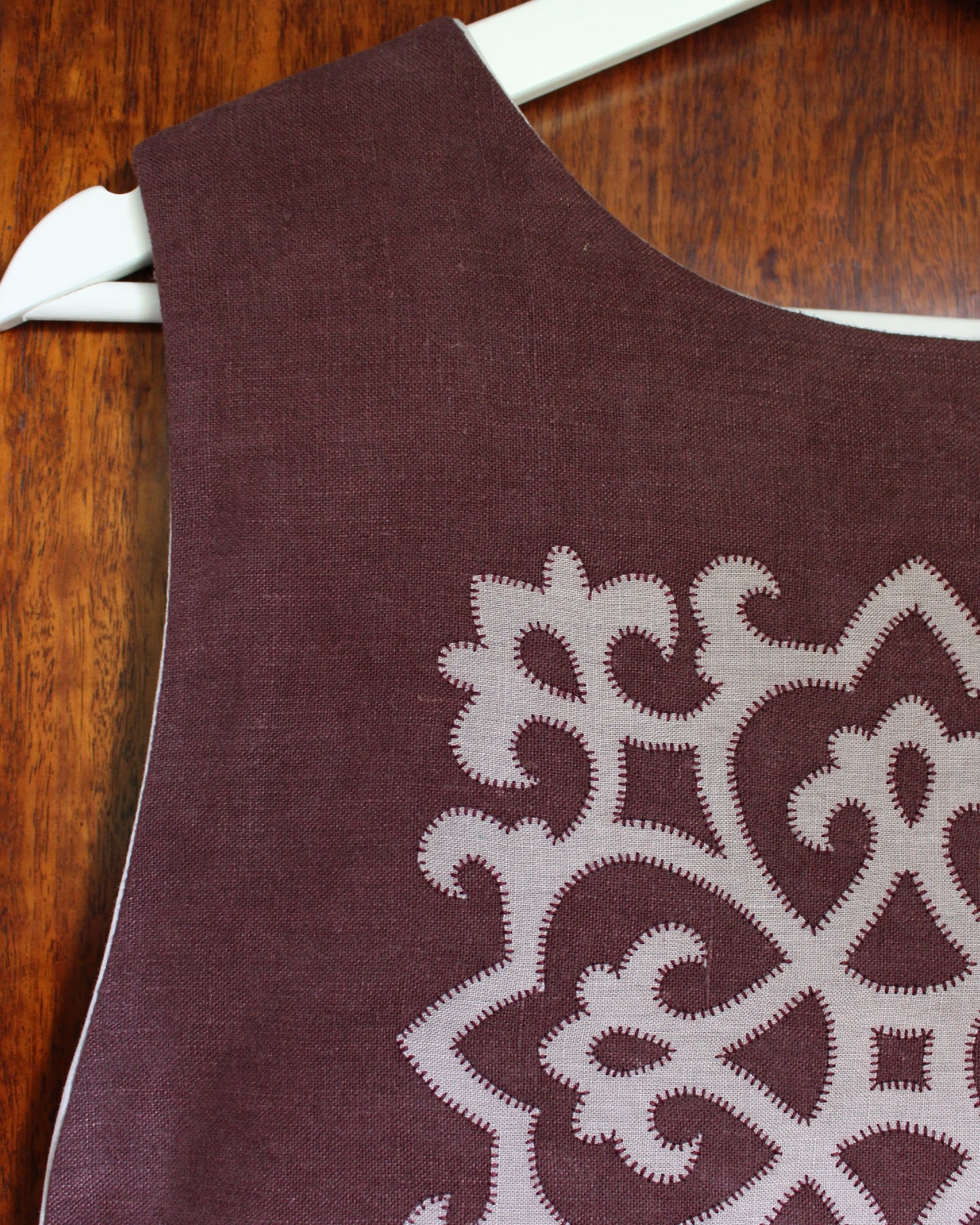 Tudor Tile on Dark Burgundy Plum Linen