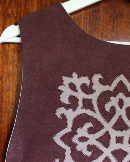 Tudor Tile on Dark Burgundy Plum Linen