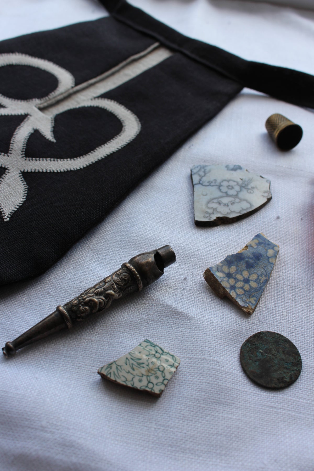 Handmade, Black Linen Tie on Pocket - Celtic Heart Appliqué