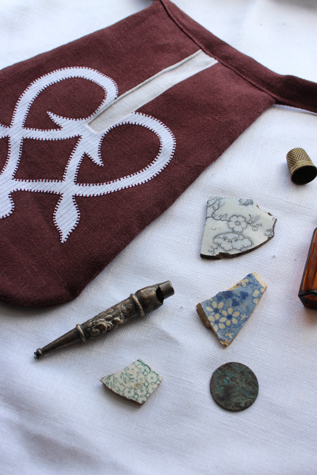 Handmade, Burgundy Plum Linen Tie on Pocket - Celtic Heart Appliqué