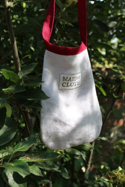 Handmade, White and Red Linen Tie on Pocket - Celtic Heart Appliqué