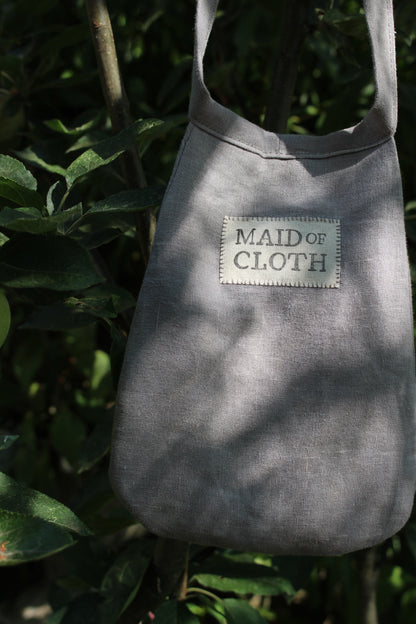 Handmade, Grey Linen Tie on Pocket - Ornate Foliage Appliqué