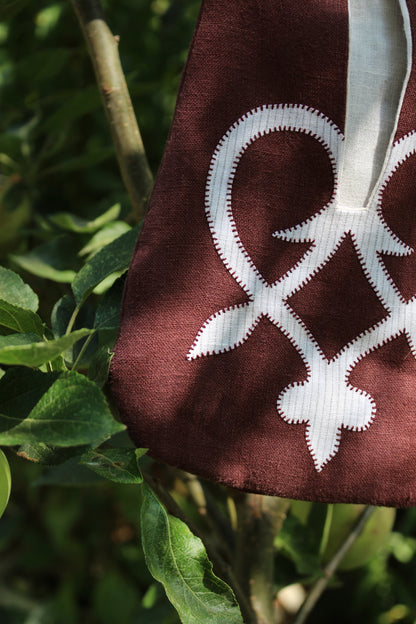 Handmade, Burgundy Plum Linen Tie on Pocket - Celtic Heart Appliqué