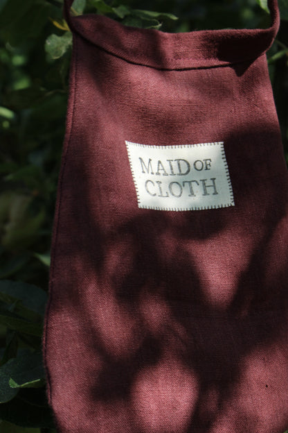 Handmade, Burgundy Plum Linen Tie on Pocket - Celtic Heart Appliqué