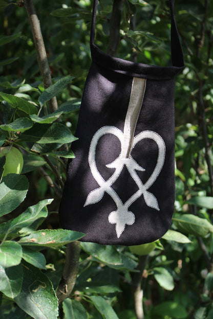 Handmade, Black Linen Tie on Pocket - Celtic Heart Appliqué