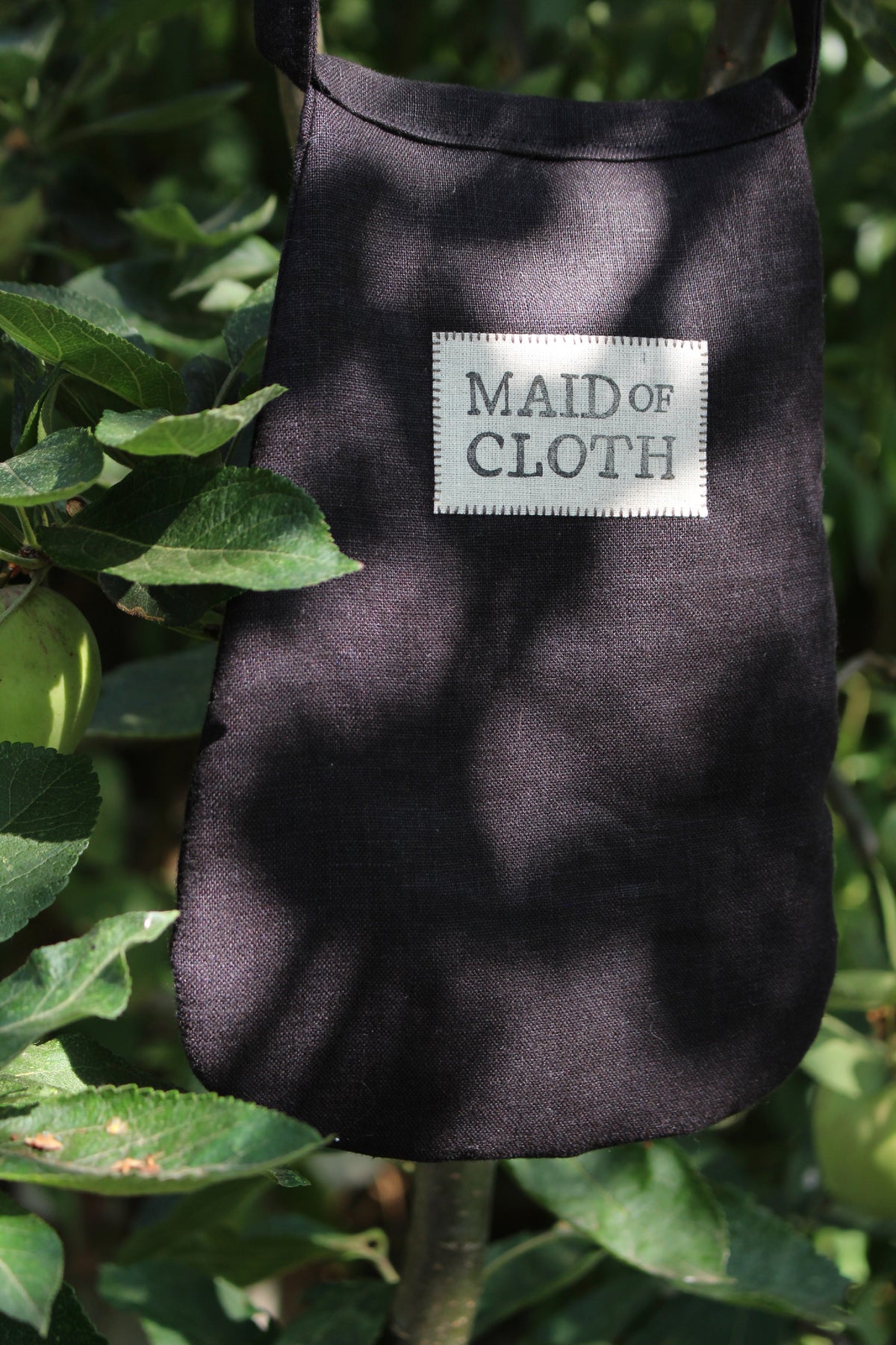 Handmade, Black Linen Tie on Pocket - Celtic Heart Appliqué