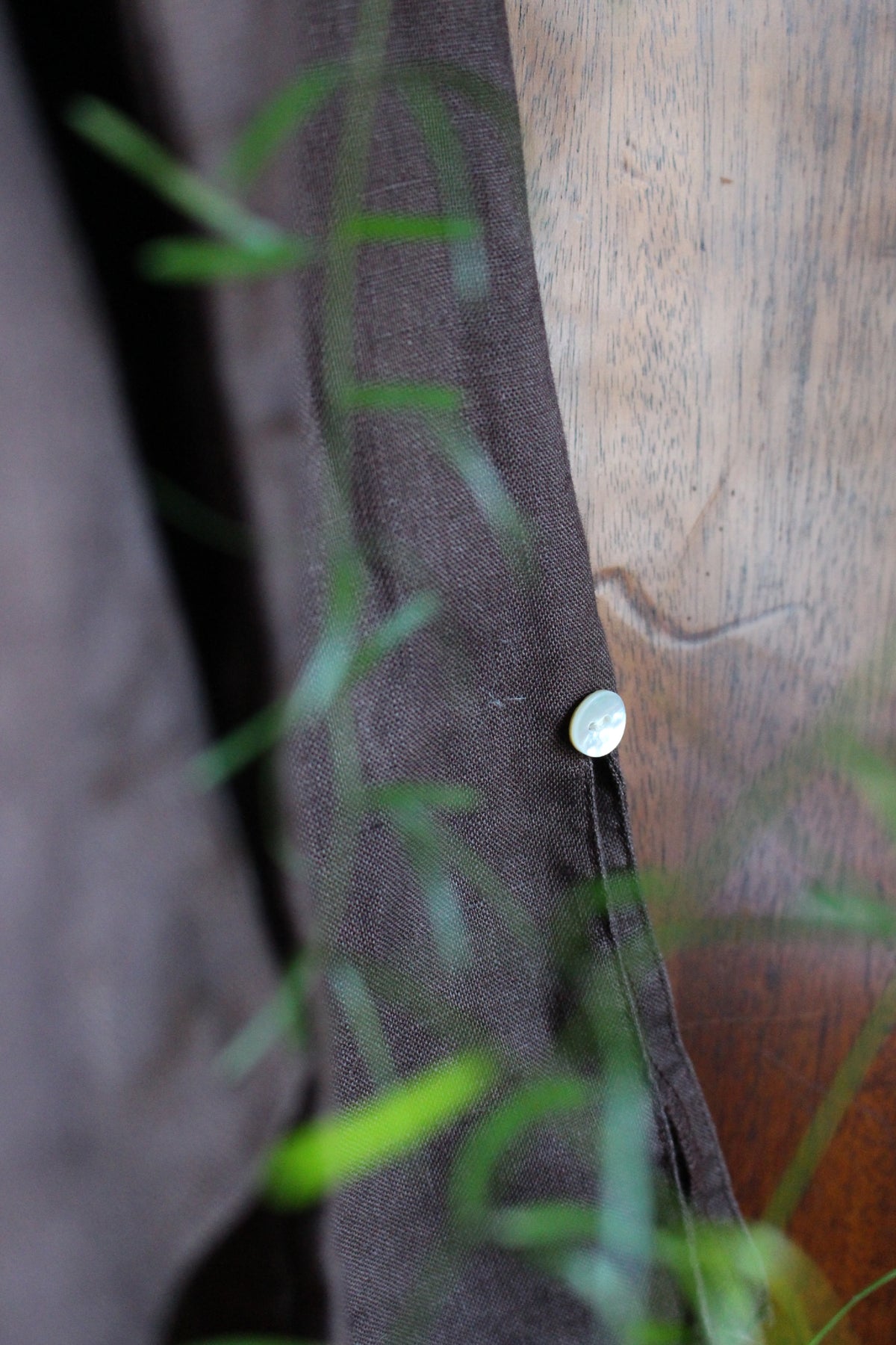 Reworked Brown Linen Blouse — Floral Folk Appliqué, UK 12