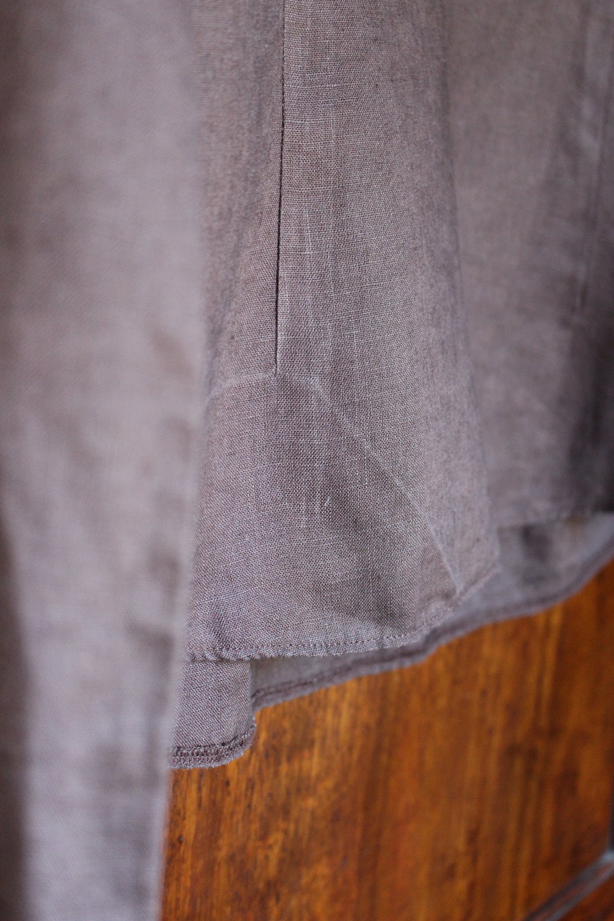 Reworked Brown Linen Blouse — Floral Folk Appliqué, UK 12