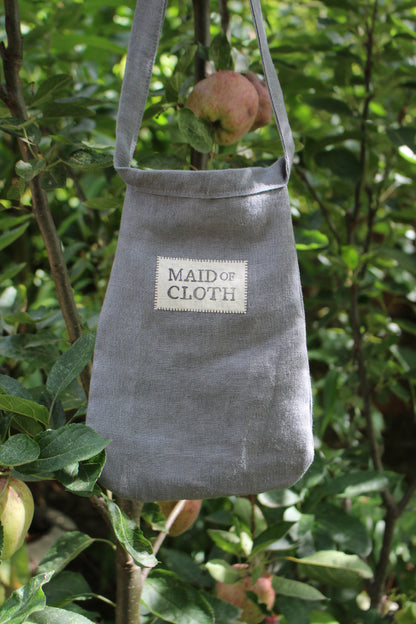 Handmade, Granite Grey Linen Tie on Pocket - Golden Celtic Heart Appliqué