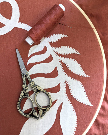 Hand Applique Leaves on Terracotta Collar