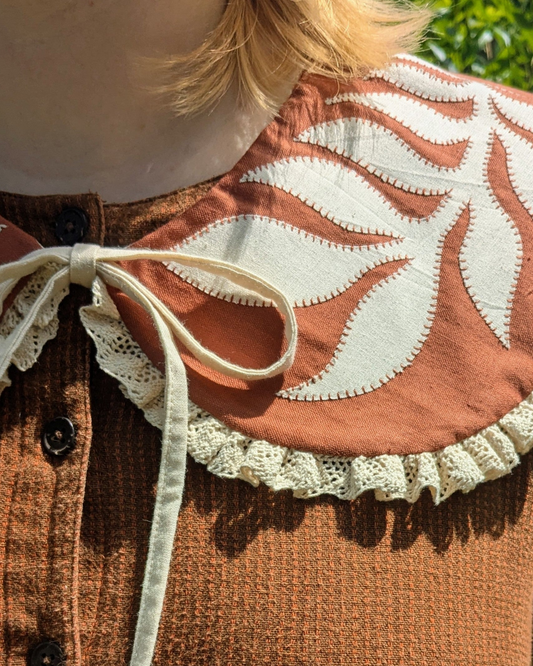 Hand Applique Leaves on Terracotta Collar